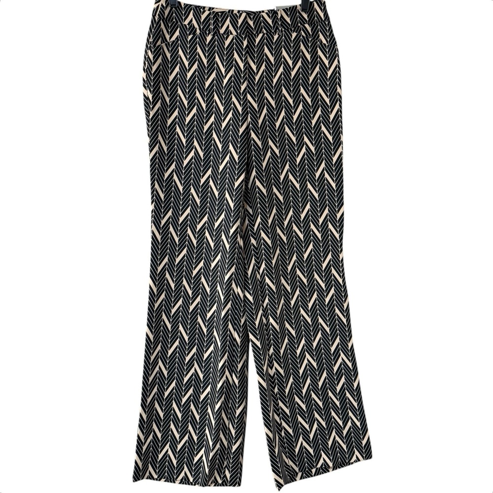 Chicos Wide Leg Pants Womens 00 XS Black‎ Tan Miter Print Stretch Career New